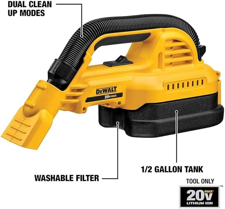 DEWALT 20V MAX Hand Vacuum, Cordless, for Wet or Dry Surfaces, 1/2-Gallon Tank, Washable Filter, Portable, Bare Tool Only (DCV517B) - Image 5
