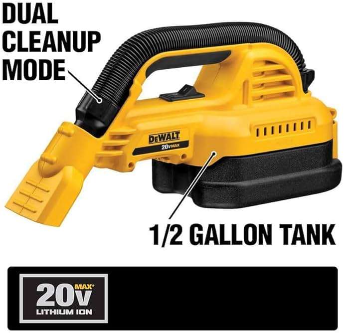 DEWALT 20V MAX Hand Vacuum, Cordless, for Wet or Dry Surfaces, 1/2-Gallon Tank, Washable Filter, Portable, Bare Tool Only (DCV517B) - Image 6