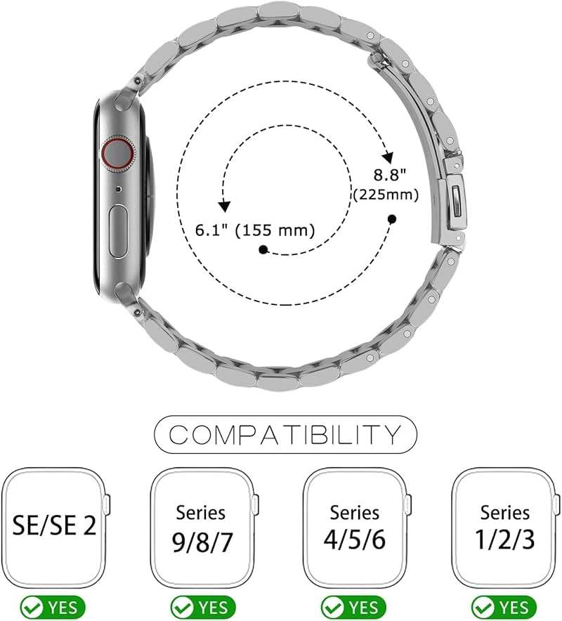 HUANLONG Solid Stainless Steel Band Compatible with Apple Watch 49mm 46mm 45mm 44mm 42mm 41mm 40mm 38mm, Metal Strap for iWatch Series Ultra/Ultra2/10/9/8/7/6/5/4/3/2/1 SE Women and Men(Silver/Rosegold 38mm/40mm/41mm) - Image 4