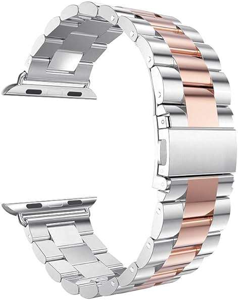 HUANLONG Solid Stainless Steel Band Compatible with Apple Watch 49mm 46mm 45mm 44mm 42mm 41mm 40mm 38mm, Metal Strap for iWatch Series Ultra/Ultra2/10/9/8/7/6/5/4/3/2/1 SE Women and Men(Silver/Rosegold 38mm/40mm/41mm) - Image 5