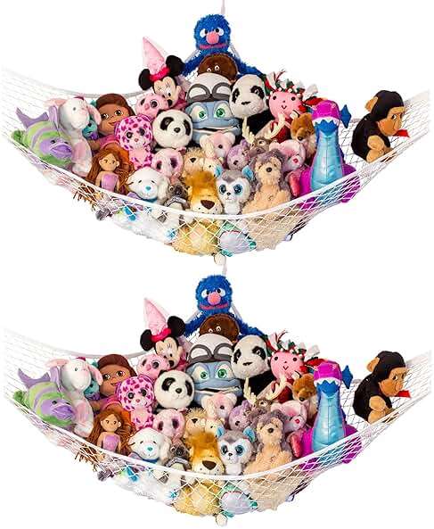 Stuffed Animal Hammock 2 Pack | Corner Stuffed Animal Storage & Plushie Net | Toy Hammock for Stuffed Animals | Holds 12lbs | Easy Hang, All Hardware Included | White Bedroom Decor | by Lilly's Love - Image 1