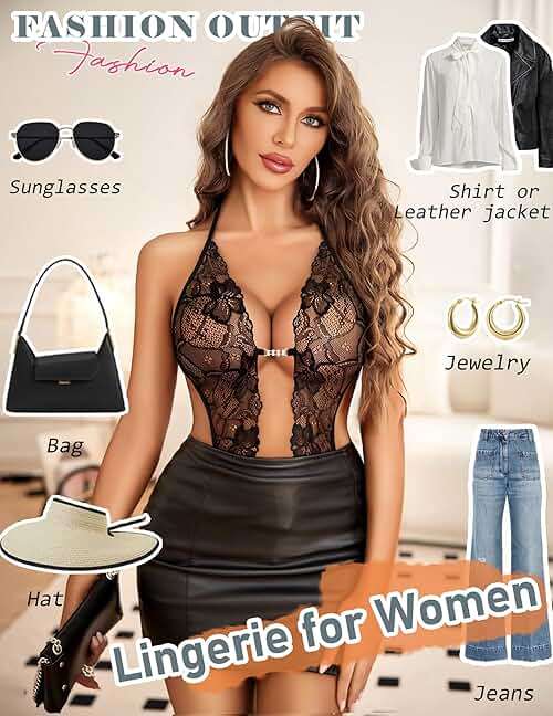 Avidlove Women One Piece Lingerie Sexy Lace Bodysuit Deep V Teddy Babydoll Nightgown XS-XXL - Image 4
