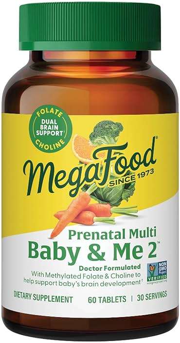 MegaFood Baby & Me 2 Prenatal Vitamin and Minerals - Vitamins for Women - with Folate (Folic Acid Natural Form), Choline, Iron, Iodine, and Vitamin C, Vitamin D and more - 60 Tabs (30 Servings) - Image 1