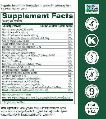 MegaFood Baby & Me 2 Prenatal Vitamin and Minerals - Vitamins for Women - with Folate (Folic Acid Natural Form), Choline, Iron, Iodine, and Vitamin C, Vitamin D and more - 60 Tabs (30 Servings) - Image 3