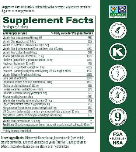 MegaFood Baby & Me 2 Prenatal Vitamin and Minerals - Vitamins for Women - with Folate (Folic Acid Natural Form), Choline, Iron, Iodine, and Vitamin C, Vitamin D and more - 120 Tabs (60 Servings) - Image 3