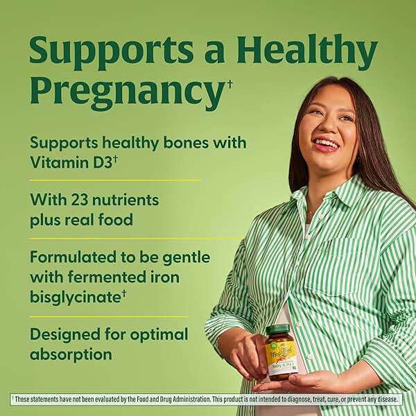 MegaFood Baby & Me 2 Prenatal Vitamin and Minerals - Vitamins for Women - with Folate (Folic Acid Natural Form), Choline, Iron, Iodine, and Vitamin C, Vitamin D and more - 120 Tabs (60 Servings) - Image 4