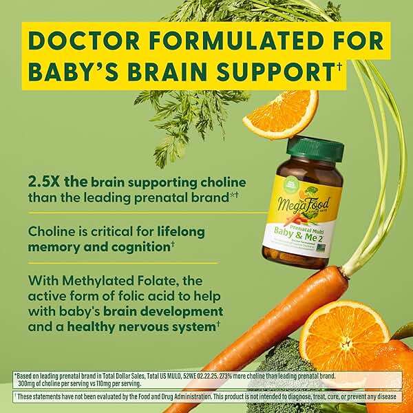 MegaFood Baby & Me 2 Prenatal Vitamin and Minerals - Vitamins for Women - with Folate (Folic Acid Natural Form), Choline, Iron, Iodine, and Vitamin C, Vitamin D and more - 120 Tabs (60 Servings) - Image 5
