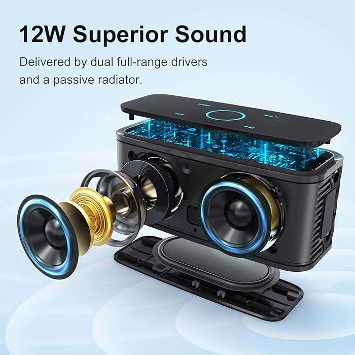 DOSS SoundBox Touch Wireless Bluetooth Speaker-12W HD Sound with Rich Bass, IPX5 Waterproof, 20H Playtime, Handsfree, for Gatherings, Home, Office, Outdoor, Travel-Black - Image 2