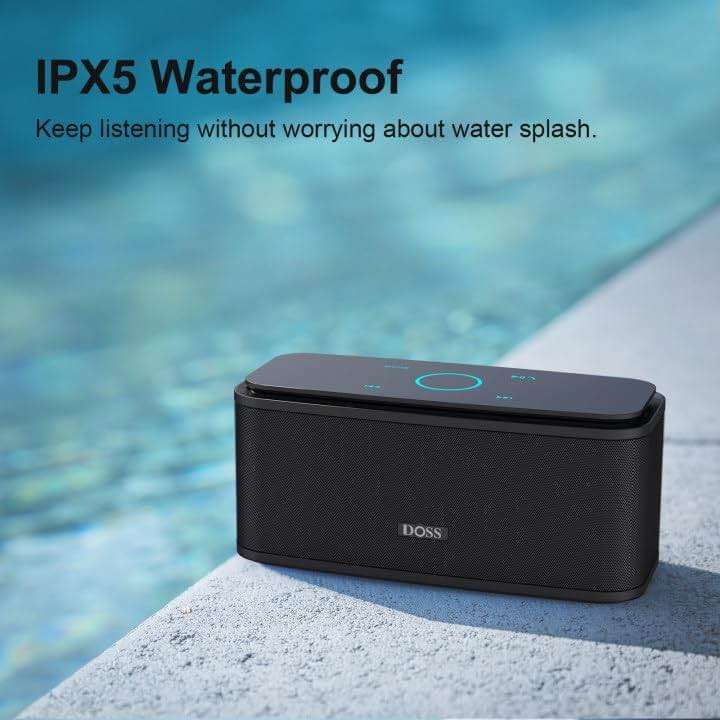 DOSS SoundBox Touch Wireless Bluetooth Speaker-12W HD Sound with Rich Bass, IPX5 Waterproof, 20H Playtime, Handsfree, for Gatherings, Home, Office, Outdoor, Travel-Black - Image 4