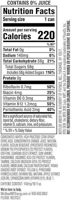 Mtn Dew AMP Energy, Original, Energy Drink with Caffeine, B Vitamins, 16 fl oz cans (12 Pack), Packaging May Vary - Image 2