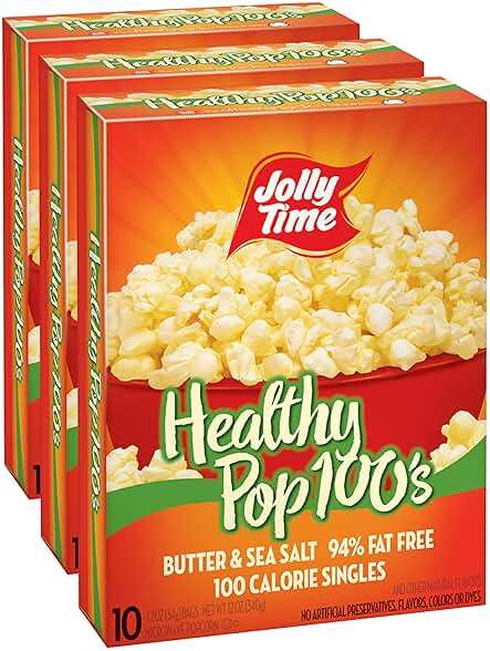 Jolly Time Healthy Pop Microwave Popcorn, 1.2oz Personal Bag, 10 Bags Per Carton (Healthy Pop 100's - Butter & Sea Salt,1.2 Ounce (Pack of 30)) - Image 1