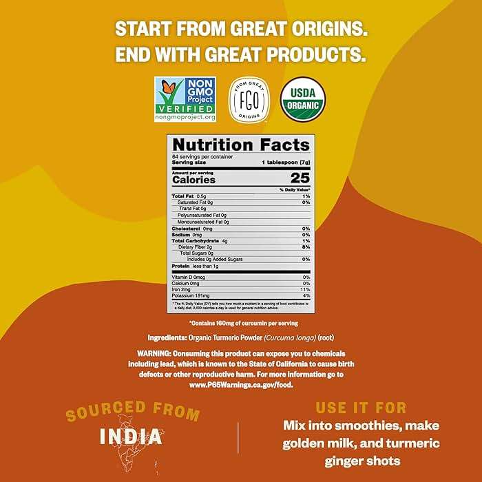 FGO Organic Turmeric Powder w/Curcumin, 1 Pound / 16oz Bulk Resealable Pouch, USDA Organic and Non-GMO, Sourced from India, Packaging May Vary (Pack of 1) - Image 4