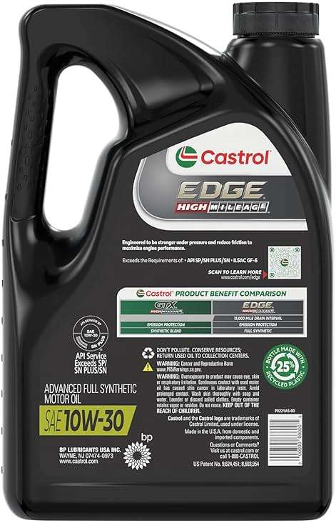 Castrol EDGE High Mileage 10W-30 Advanced Full Synthetic Motor Oil, 5 Quarts - Image 3