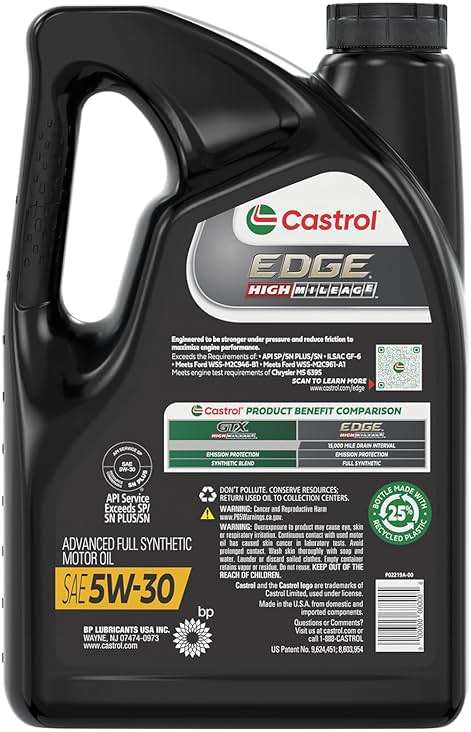 Castrol EDGE High Mileage 5W-30 Advanced Full Synthetic Motor Oil, 5 Quarts - Image 3