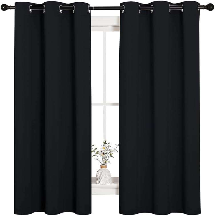 NICETOWN Halloween Pitch Black Solid Thermal Insulated Grommet Blackout Curtains/Drapes for Bedroom Window (2 Panels, 42 inches Wide by 63 inches Long, Black) - Image 1