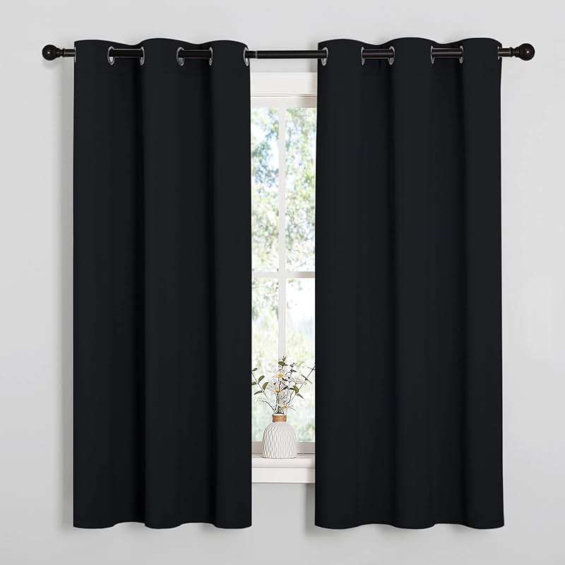 NICETOWN Halloween Pitch Black Solid Thermal Insulated Grommet Blackout Curtains/Drapes for Bedroom Window (2 Panels, 42 inches Wide by 63 inches Long, Black) - Image 2