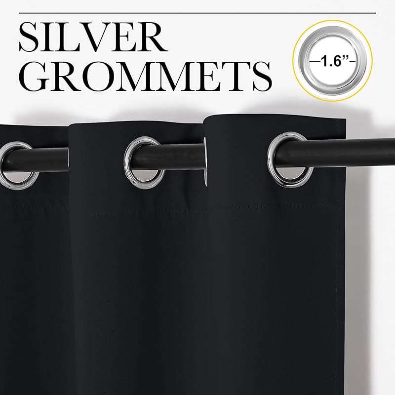 NICETOWN Halloween Pitch Black Solid Thermal Insulated Grommet Blackout Curtains/Drapes for Bedroom Window (2 Panels, 42 inches Wide by 63 inches Long, Black) - Image 4