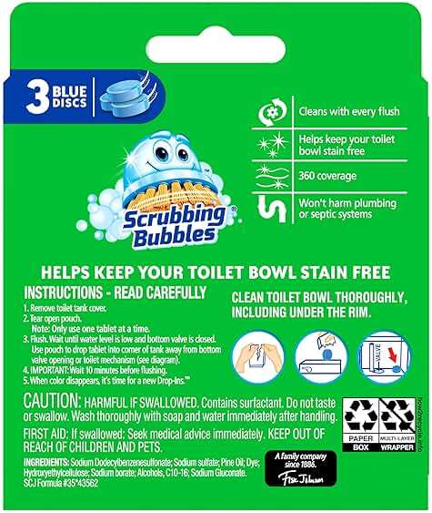 Scrubbing Bubbles Continuous Clean Toilet Drop-Ins, Automatic Blue Toilet Bowl Cleaner, Septic-Safe Tank Tablets Remove Hard Water Minerals & Limescale, Stain & Smell Protection, 3 Count (Pack of 1) - Image 7