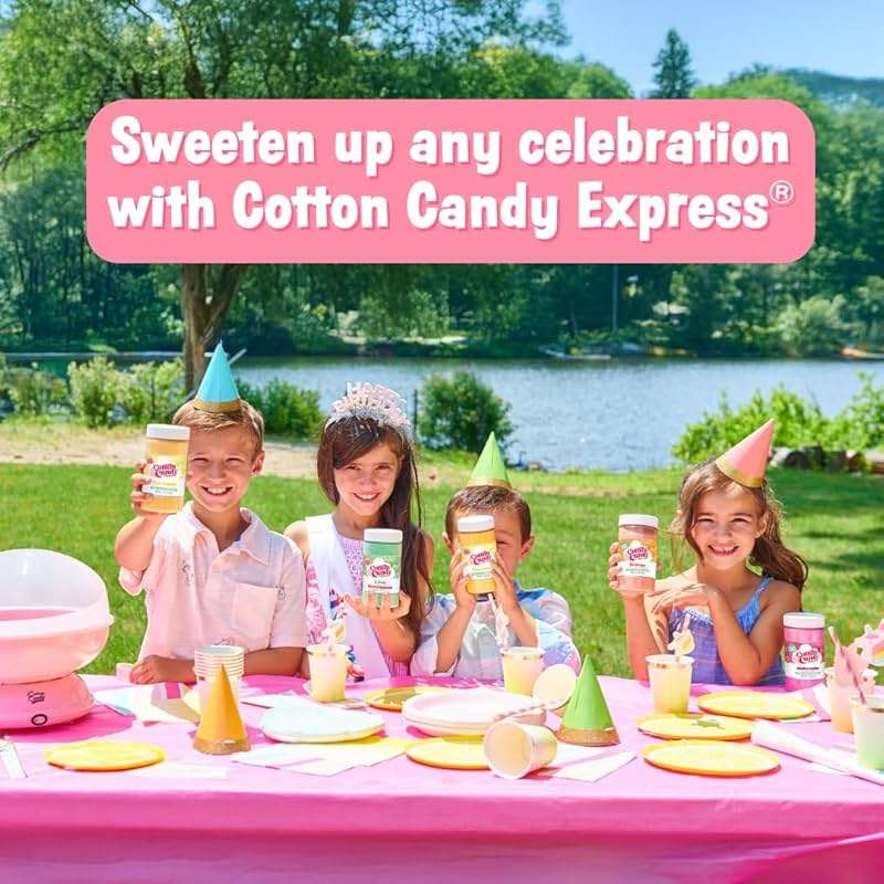 Cotton Candy Express Floss Sugar Variety Pack, 10 - 11oz Plastic Jars of Pina Colada, Orange, Bubble Gum, Grape, Watermelon, Green Apple, & More - Image 6