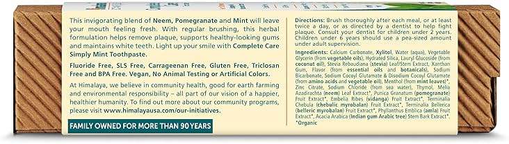 Himalaya Botanique Complete Care Toothpaste, Herbal, Mint Flavor, Fights Plaque, Freshens Breath, Fluoride Free, No Artificial Flavors, SLS Free, Cruelty Free, Foaming, 5.29 Oz, 1 Pack - Image 4