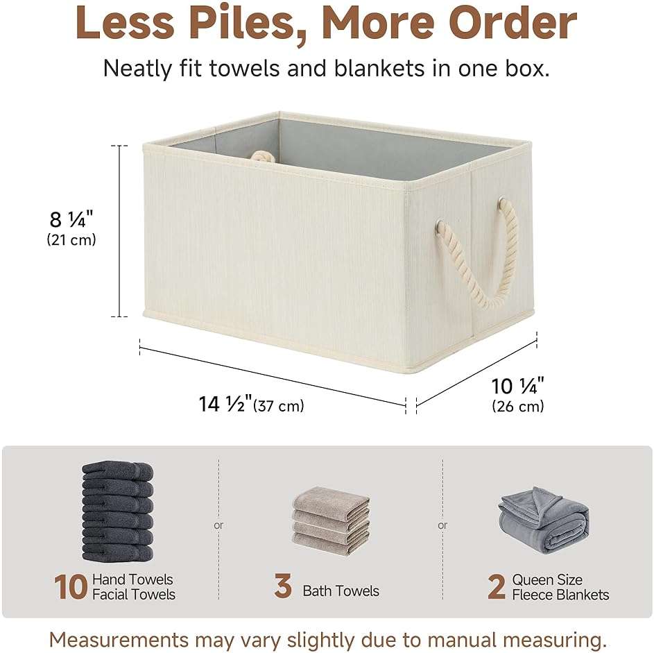 StorageWorks Storage Baskets for Shelves, Fabric Storage Bins, Closet Organization and Storage Basket, Foldable Organizer Bins for Clothes, Beige, White & Ivory, Large, 3-Pack - Image 3