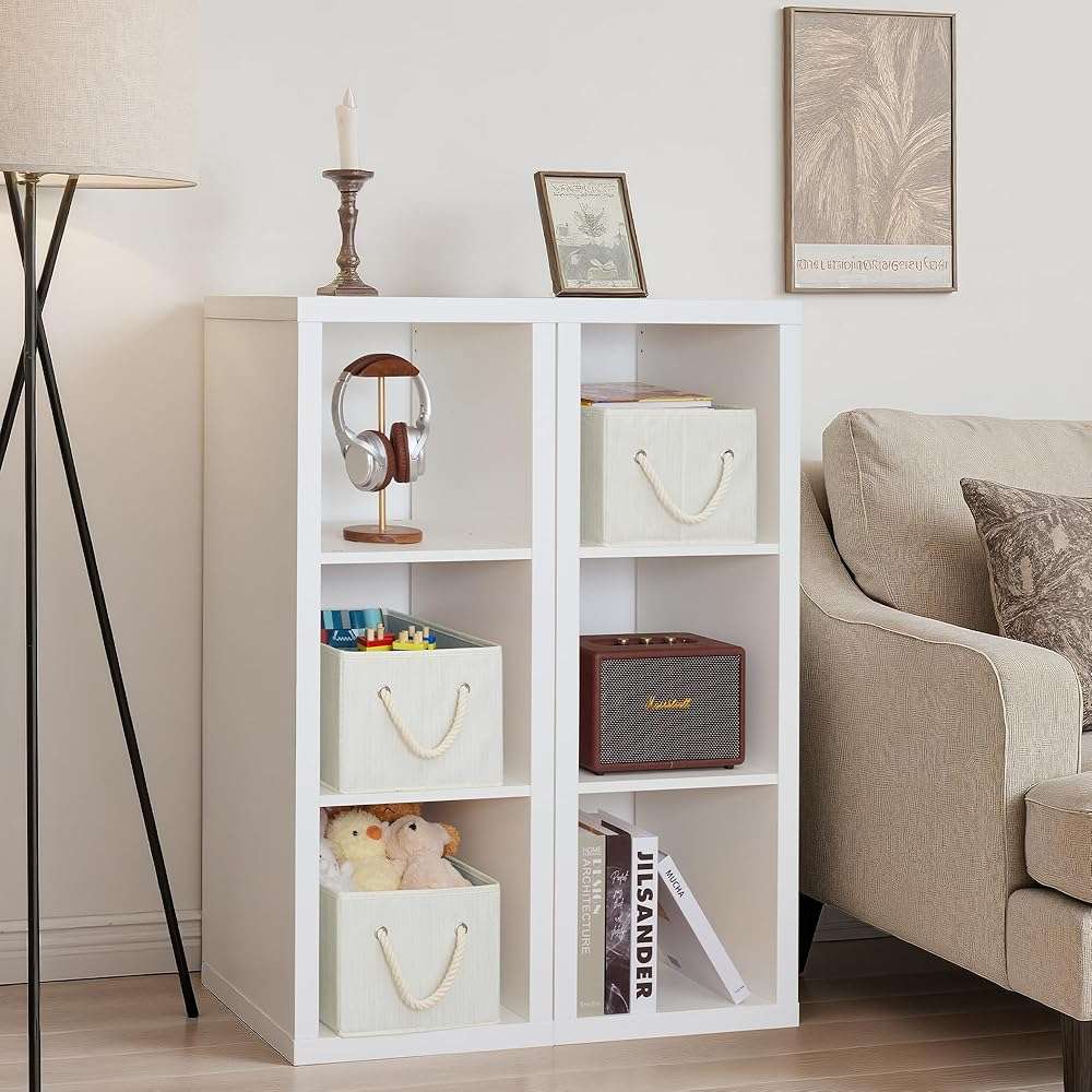 StorageWorks Storage Baskets for Shelves, Fabric Storage Bins, Closet Organization and Storage Basket, Foldable Organizer Bins for Clothes, Beige, White & Ivory, Large, 3-Pack - Image 4