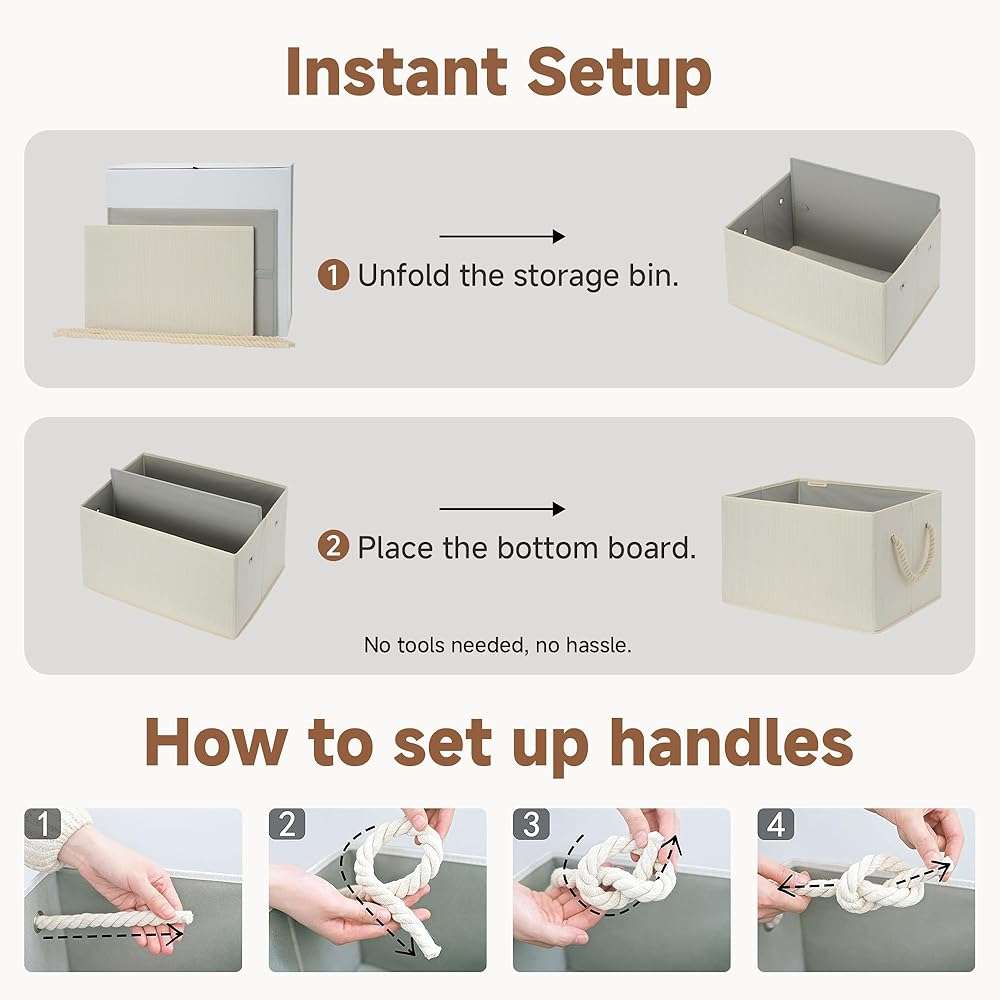 StorageWorks Storage Baskets for Shelves, Fabric Storage Bins, Closet Organization and Storage Basket, Foldable Organizer Bins for Clothes, Beige, White & Ivory, Large, 3-Pack - Image 7