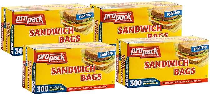 ProPack Fold-Top Sandwich Bags, 1200 Count - Disposable Plastic Sandwich Bags, Fold & Close Lunch Baggies for School, Snacks, Produce & Food Storage - Image 1