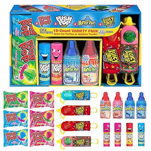 Halloween Candy Variety Pack, 18Ct Assorted Lollipops, Bulk Individually Wrapped Ring Pop, Push Pop, Baby Bottle Pop & Juicy Drop, Birthday Party Favors, Trick or Treat, Halloween Bowls, Kids Gifts - Image 1