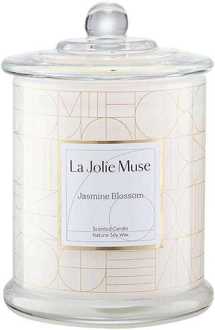 LA JOLIE MUSE Jasmine Scented Candles for Home | Natural Soy Floral Candle | White Jar Candle for Women | Luxury Gifts for Mom | 70 Hrs | Luxury White Jar Candle, Clean Non Toxic, Decorative Candle for Candle Warmer, Gifts for Women & Mom, Floral Engaged Candles - Image 1