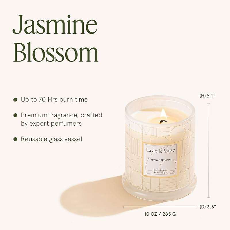 LA JOLIE MUSE Jasmine Scented Candles for Home | Natural Soy Floral Candle | White Jar Candle for Women | Luxury Gifts for Mom | 70 Hrs | Luxury White Jar Candle, Clean Non Toxic, Decorative Candle for Candle Warmer, Gifts for Women & Mom, Floral Engaged Candles - Image 5