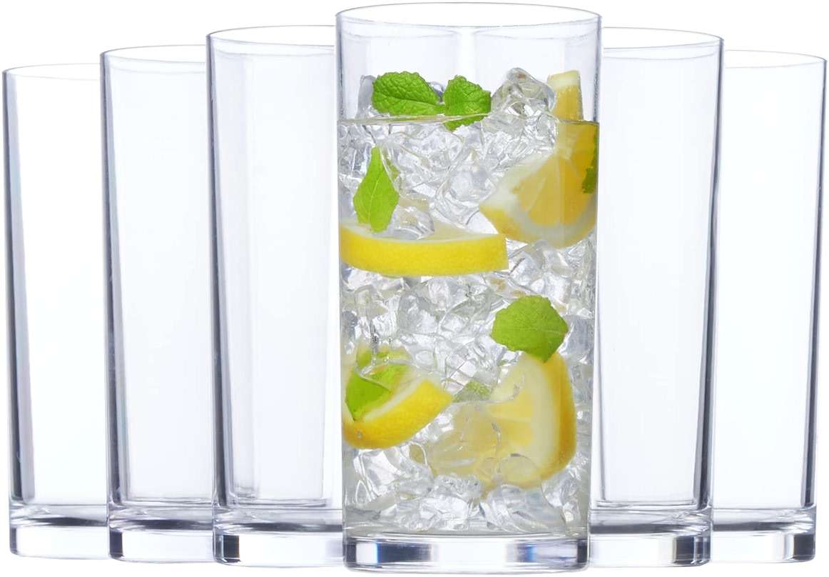US Acrylic Classic Clear Plastic Reusable Drinking Glasses (Set of 6) 16oz Water Cups | BPA-Free Tumblers, Made in USA | Top-Rack Dishwasher Safe - Image 1