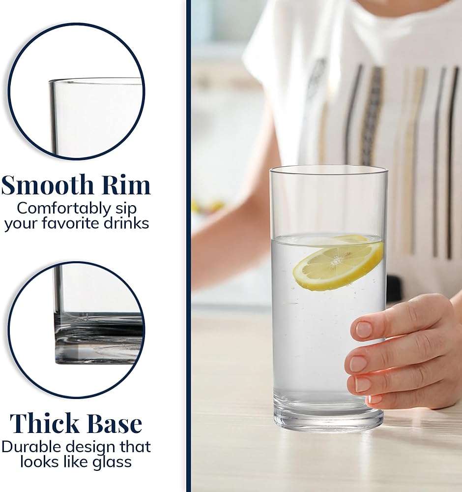 US Acrylic Classic Clear Plastic Reusable Drinking Glasses (Set of 6) 16oz Water Cups | BPA-Free Tumblers, Made in USA | Top-Rack Dishwasher Safe - Image 4