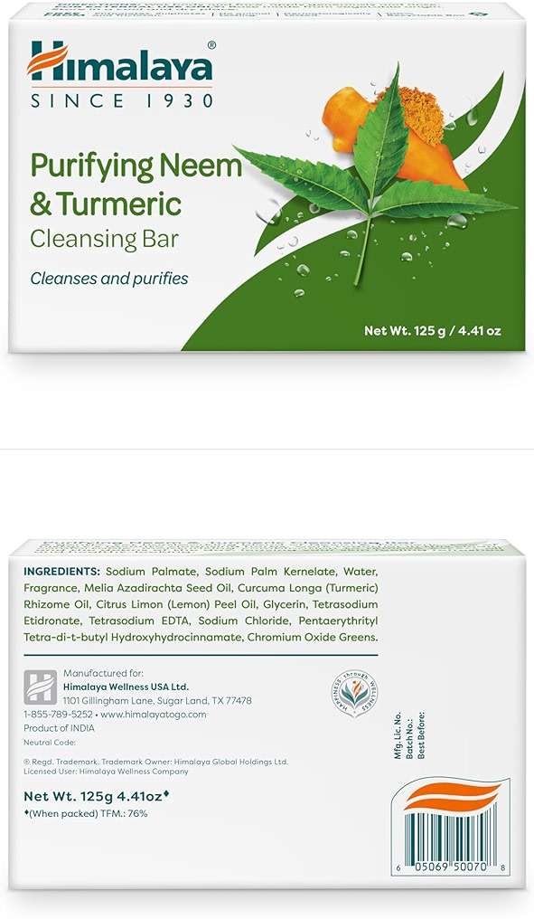Himalaya Purifying Neem & Turmeric Cleansing Bar Soap, Neem Soap Bars for Face and Body, Turmeric Soap Bar,Face Soap Bar,Face Wash Bar,Bath Soaps,Body Soap Bars,Natural Soap,Soft and Clean Skin,6 Pack - Image 2