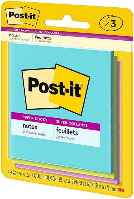 Post-it Super Sticky Notes, 3 Sticky Note Pads, 3 x 3 in., School Supplies, Office Products, Sticky Notes for Vertical Surfaces, Monitors, Walls and Windows, Supernova Neons Collection - Image 11