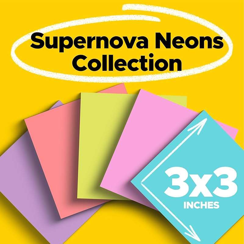 Post-it Super Sticky Notes, 12 Sticky Note Pads, 3 x 3 in., School Supplies, Office Products, 2X the Sticking Power, Supernova Neons Collection - Image 3