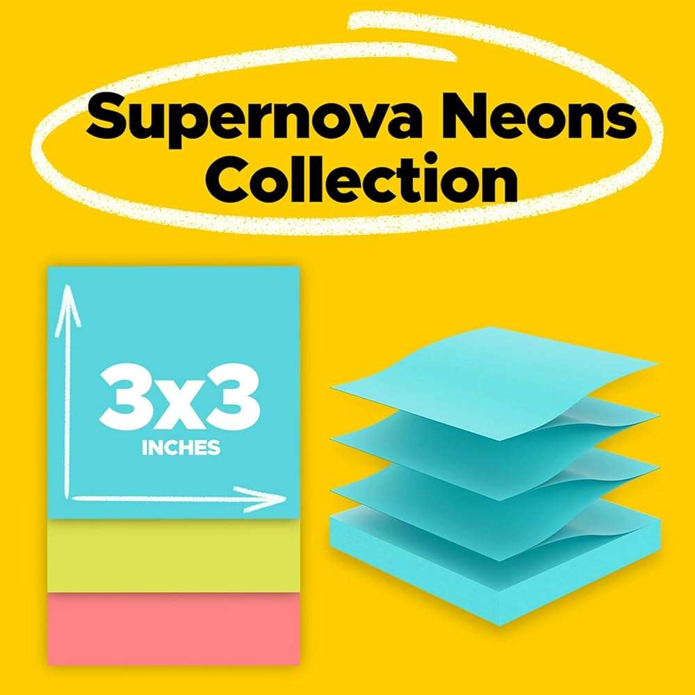 Post-it Super Sticky Dispenser Pop-up Notes, 10 Sticky Note Pads, 3 x 3 in., 2X the Sticking Power, Back to School Supplies for Students, Memo Pads for Textbooks, Supernova Neons Collection - Image 3