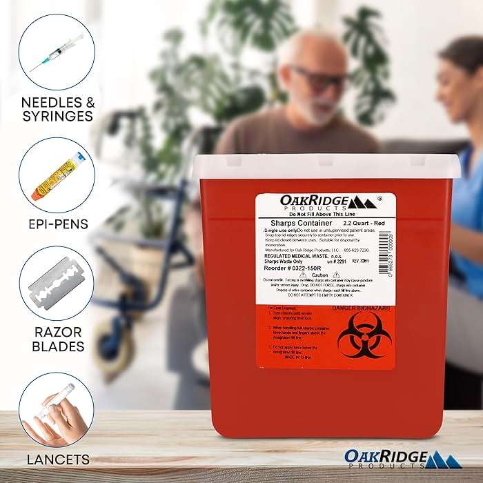 Oakridge Products Transparent Sharps Container for Home Use and Professional 2.2 Quart (1-Pack), Touchless Biohazard Needle and Syringe Disposal, Rotating Lid, CDC Certified - Image 5