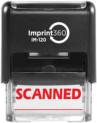 Imprint 360 AS-IMP1018 - Scanned w/Signature Line, Heavy Duty Commerical Quality Self-Inking Rubber Stamp, Red Ink, 9/16" x 1-1/2" Impression Size, Laser Engraved for Clean, Precise Imprints - Image 1