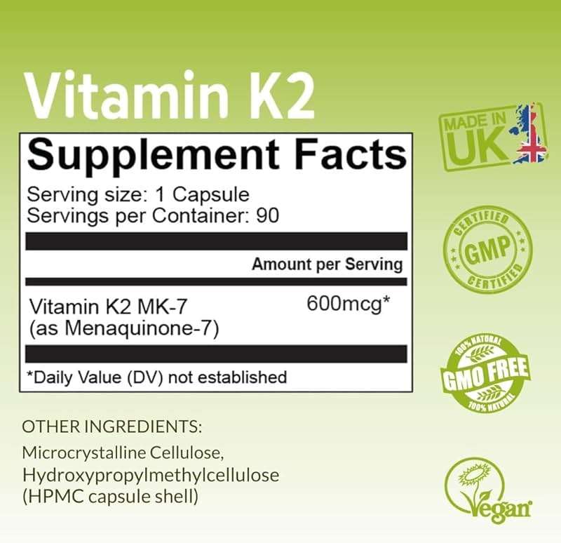 NutriZing K2 Vitamin Supplement MK7-600mcg - 90 Capsules Supports Bone & Arterial Health - High Strength Vegan Capsules - Vitamin K2 MK7 for Men & Women - 3 Month Supply - Image 4