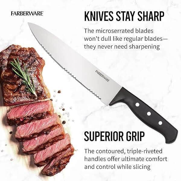 Farberware 22-Piece Never Needs Sharpening Triple Rivet High-Carbon Stainless Steel Knife Block and Kitchen Tool Set, Black, Durable AND Precision Cutlery - Image 5