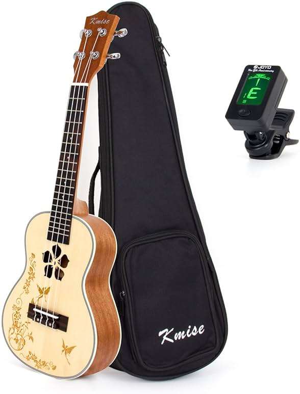 Concert Ukulele,Kmise Ukelele 23 Inch Solid Spruce Ukalalee with Bag and Digital Tuner for Beginners Adults - Image 1