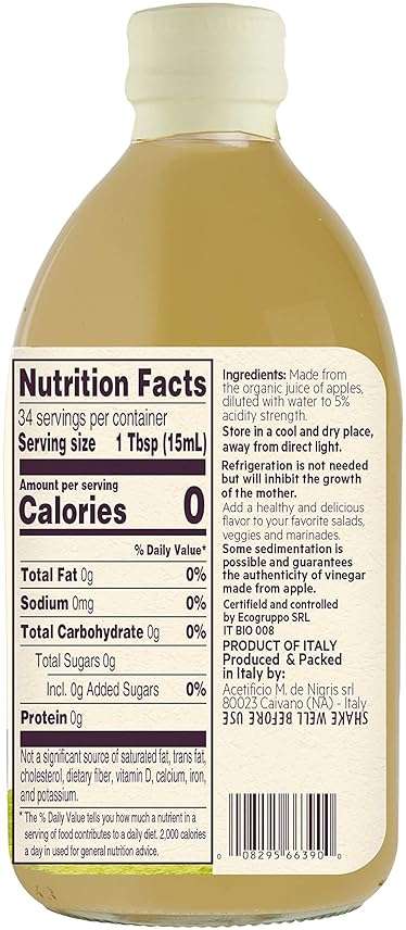 De Nigris Organic Apple Cider Vinegar Raw & Unfiltered 16,9 Oz (500ml) | Apple Cider Vinegar With Mother A Source Of Functional Elements For The Balance Of Metabolism | Apple Cider Vinegar Organic - Image 2