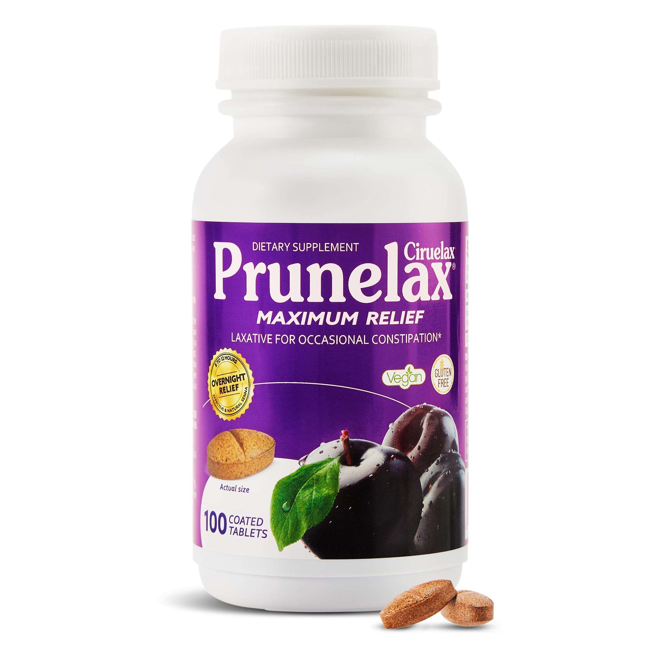 Prunelax Ciruelax Maximum Relief Laxative Tablets with Natural Senna for Occasional Constipation, Senna Extract, Vegan & Gluten-Free, Gentle Overnight Relief - 100ct - Image 1