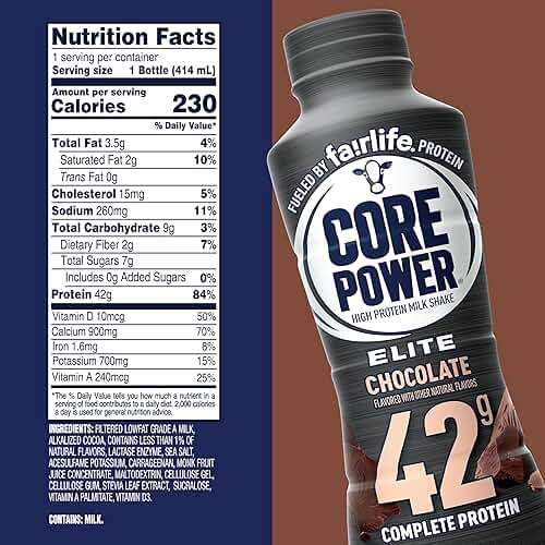 Core Power Elite High Protein Shake, Chocolate, 42g Bottle, 14oz, 12 Pack - Image 2