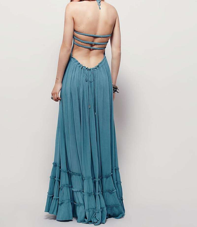 R.Vivimos Womens Summer Boho Sexy Backless Long Dresses - Image 2