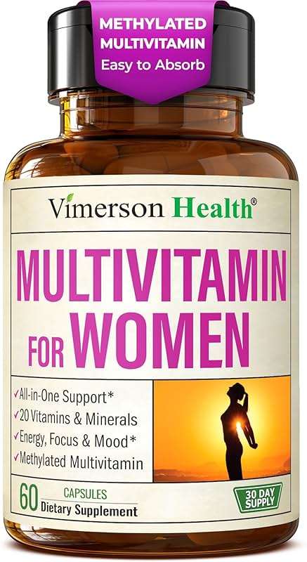 Vimerson Health Multivitamin for Women: Methylated B Vitamins, Chelated Minerals and Bioavailable D3 for Focus and Energy Support – Daily Womens Multivitamins and Multiminerals – 60 Capsules - Image 1