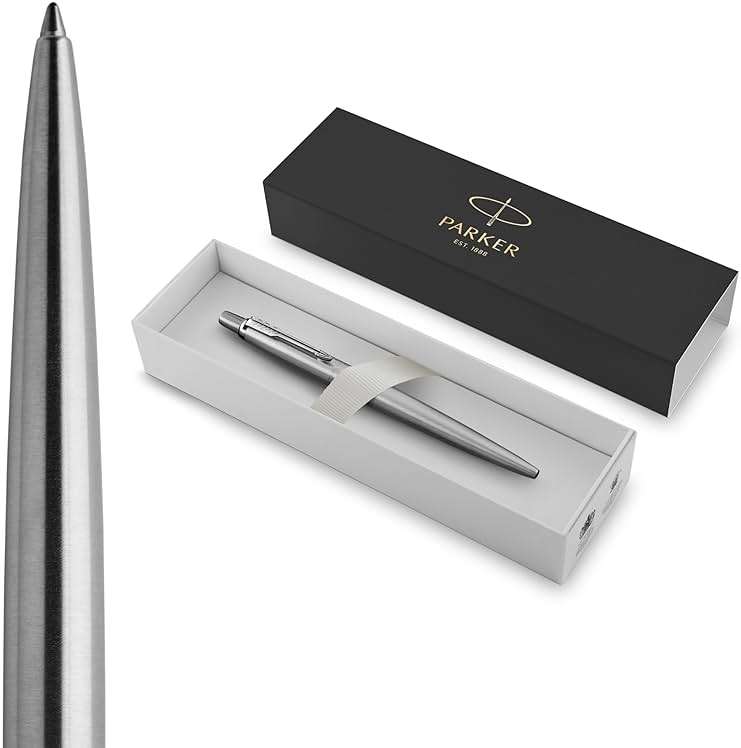 Parker Jotter Ballpoint Pen, Stainless Steel with Chrome Trim, Medium Point, Blue Ink - Smooth Writing, Polished, Professional, Sleek Design - Image 1