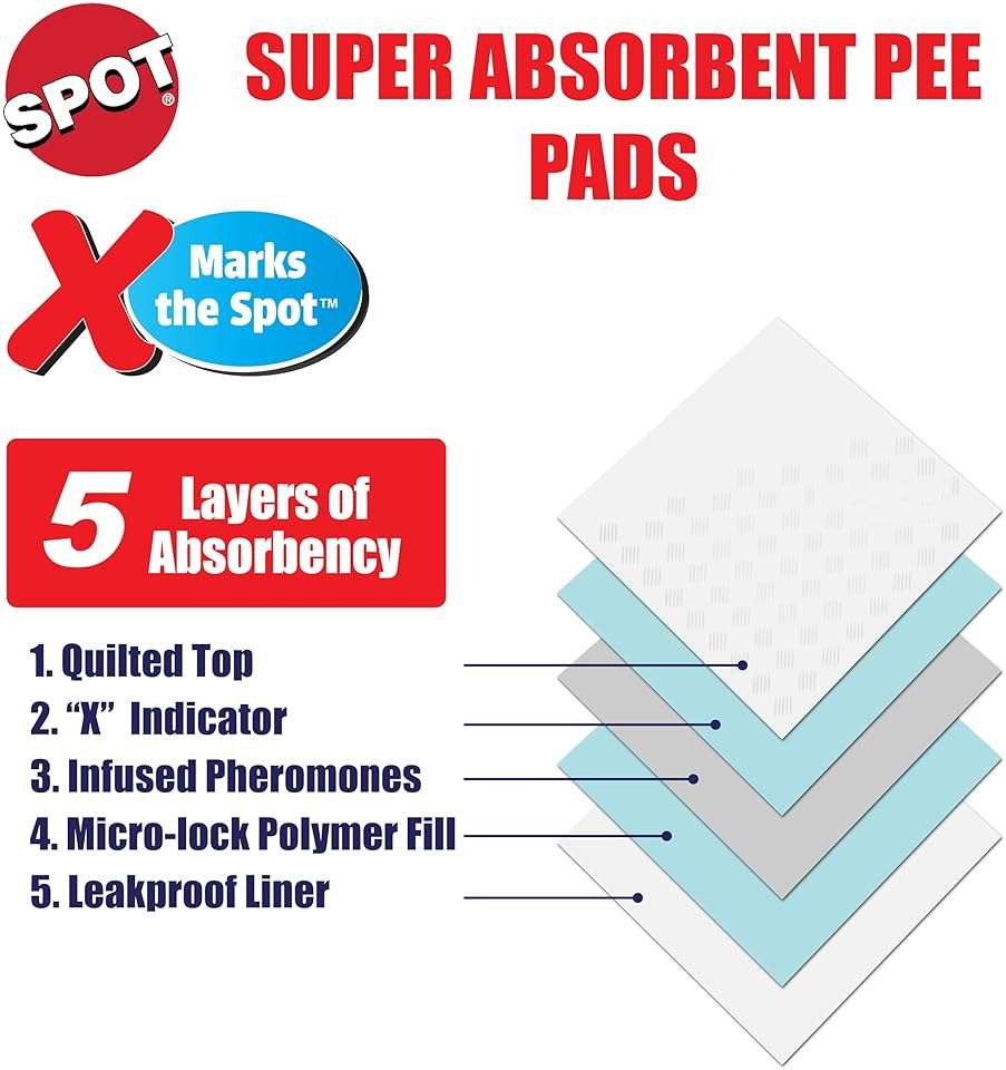 SPOT X Marks The Spot Extra Absorbent Puppy Pads with Adhesive Strips & Pheromones – Attracts Dogs to Center for Training & Potty, 22" x 22", 50-Pack - Image 2