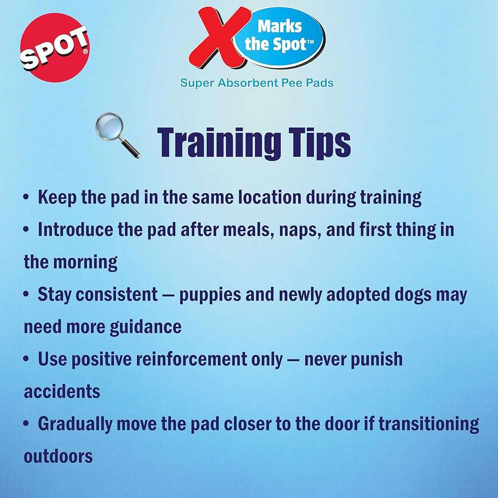SPOT X Marks The Spot Extra Absorbent Puppy Pads with Adhesive Strips & Pheromones – Attracts Dogs to Center for Training & Potty, 22" x 22", 50-Pack - Image 4